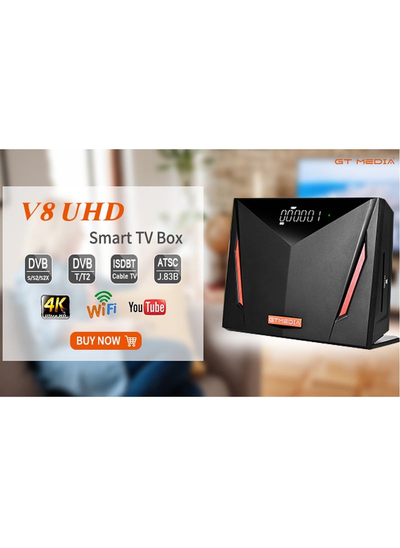 جي تي ميديا - جهاز استقبال الأقمار الصناعية الرقمي V8 UHD 4K فائق الدقة، صندوق تلفزيون ذكي، جهاز فك تشفير FTA H.265 TV Sat - Image 1
