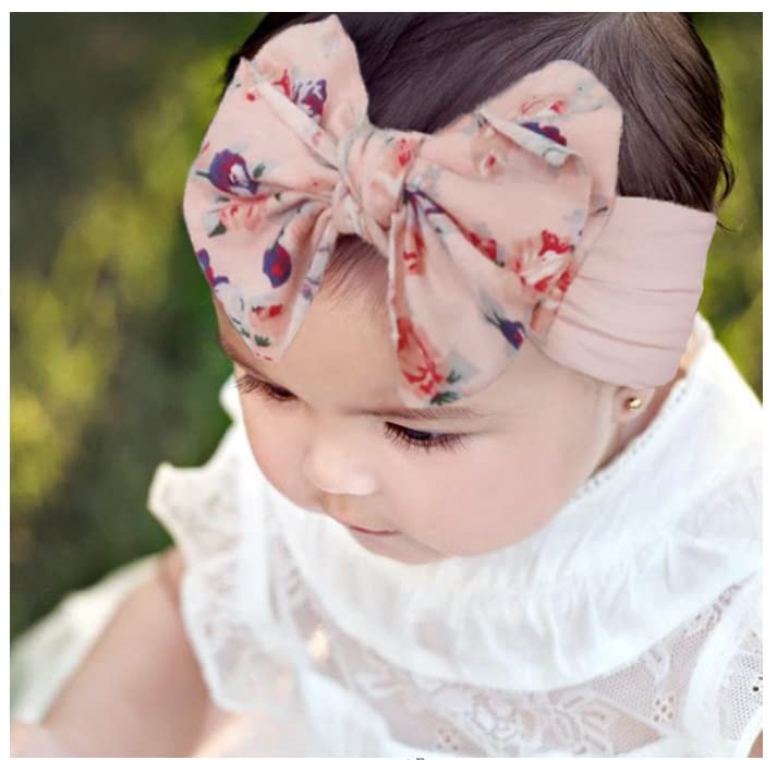 Nishine 6 Pack Cute Toddler Baby Girls Elastic Soft Nylon Headwraps Infant Knot Bow Headband Turban Pink Set6pcs - Image 3