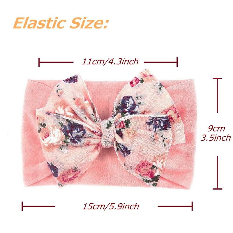 Nishine 6 Pack Cute Toddler Baby Girls Elastic Soft Nylon Headwraps Infant Knot Bow Headband Turban Pink Set6pcs - Image 2