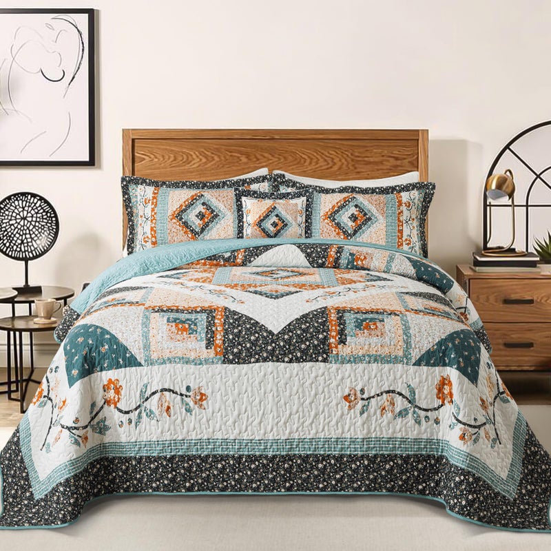 BEDIFANY Cotton King Size Quilt Sets Lightweight King Quilt Bedding Set 98 x 106 inch Garden Style Floral Bedspread King Size Coverlet Set for Bed Decorations  All Seasons 3 Pieces