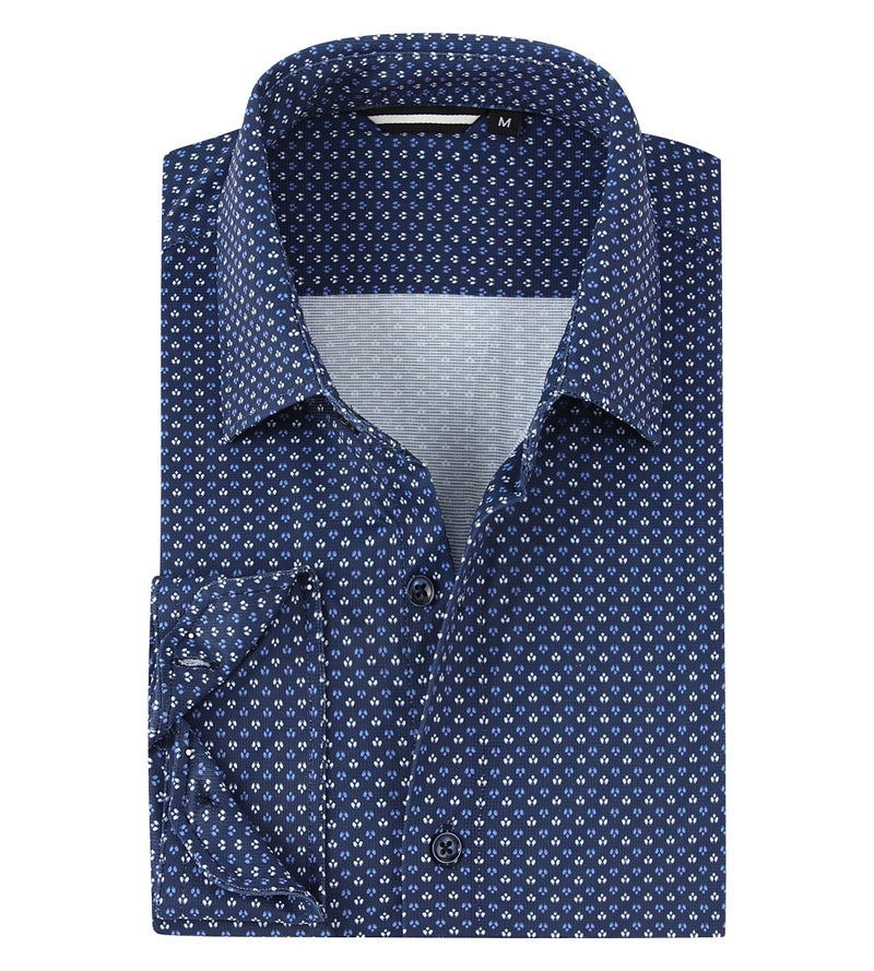 Alex Vando Mens Print Button Down Shirts Breathable Long Sleeve Regular Fit Knit Dress Shirts for Men,Navy Flower,L - Image 1