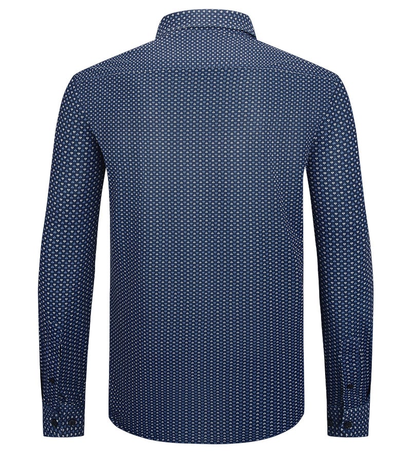 Alex Vando Mens Print Button Down Shirts Breathable Long Sleeve Regular Fit Knit Dress Shirts for Men,Navy Flower,L - Image 3