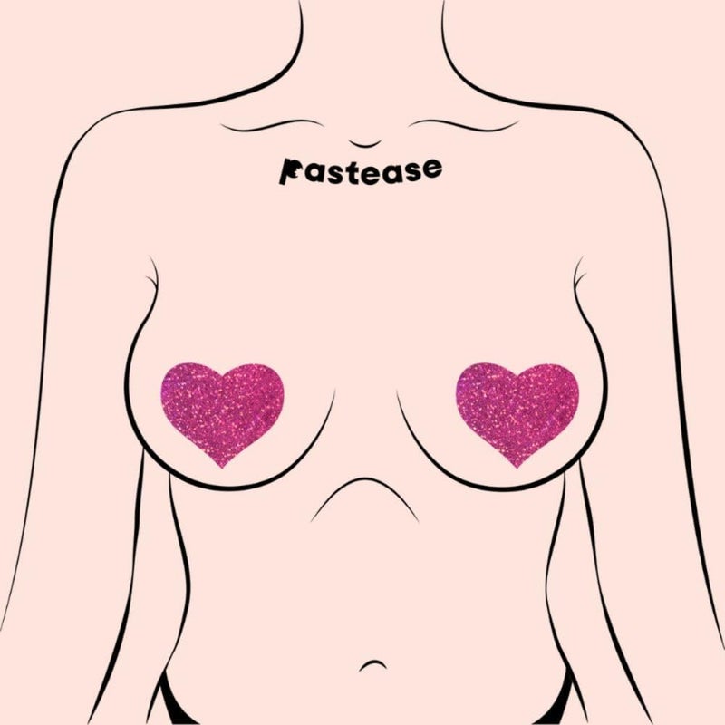PASTEASE Store Heart Pasties - Glitter Hot Pink Heart Nipple Covers for Festivals, Raves, & Lingerie | Halloween Accessory | Latex Free & Made in USA (Glitter Hot Pink Heart) - Image 2