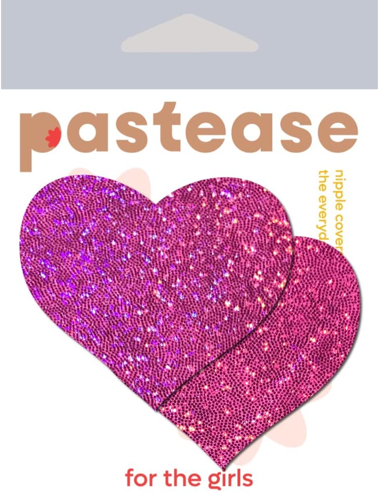 PASTEASE Store Heart Pasties - Glitter Hot Pink Heart Nipple Covers for Festivals, Raves, & Lingerie | Halloween Accessory | Latex Free & Made in USA (Glitter Hot Pink Heart) - Image 4