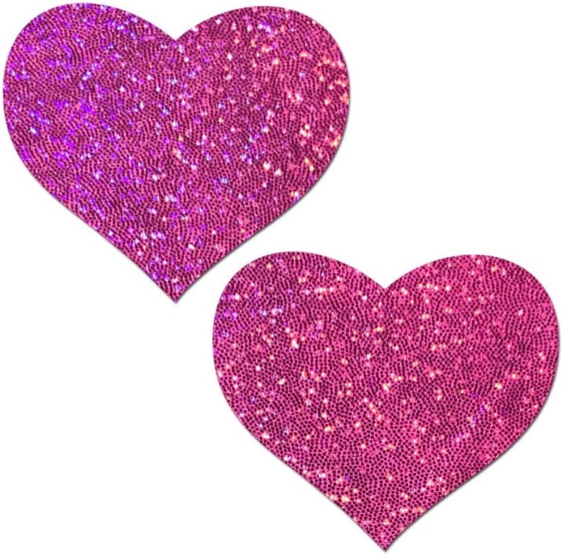 PASTEASE Store Heart Pasties - Glitter Hot Pink Heart Nipple Covers for Festivals, Raves, & Lingerie | Halloween Accessory | Latex Free & Made in USA (Glitter Hot Pink Heart) - Image 1