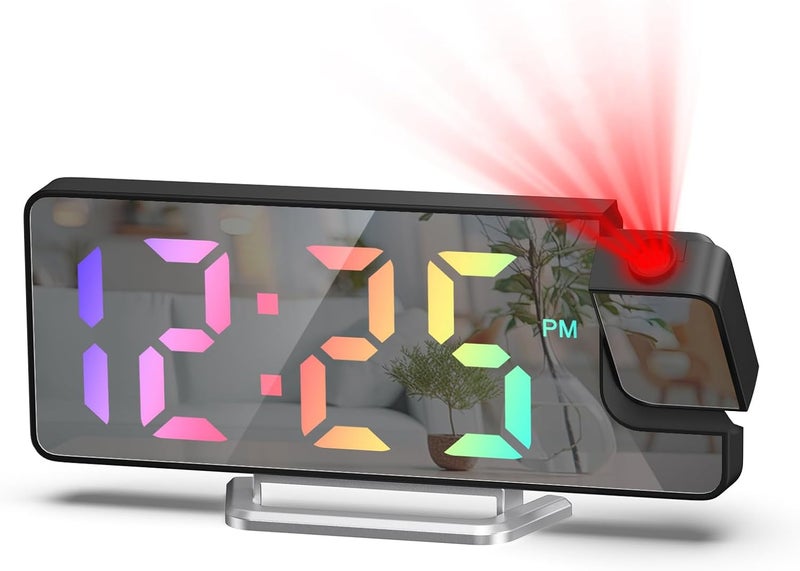 AMIR Projection Alarm Clock for Bedrooms - Digital Clock with 180 Rotatable Projector, 7.9 in Display, 4-Level Brightness, Large Screen, Alarm Clock for Heavy Sleepers, Snooze, 12/24H - Image 1