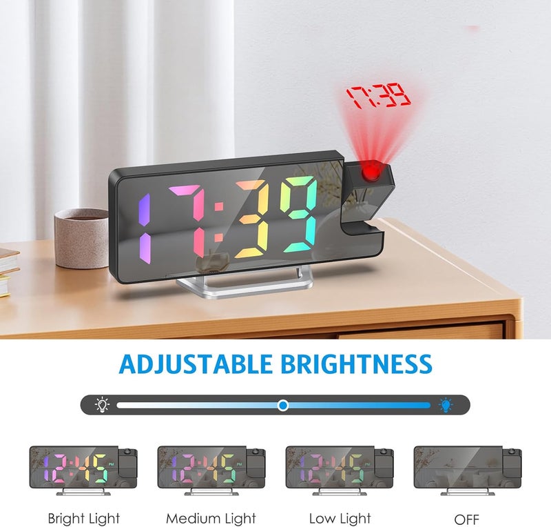 AMIR Projection Alarm Clock for Bedrooms - Digital Clock with 180 Rotatable Projector, 7.9 in Display, 4-Level Brightness, Large Screen, Alarm Clock for Heavy Sleepers, Snooze, 12/24H - Image 5