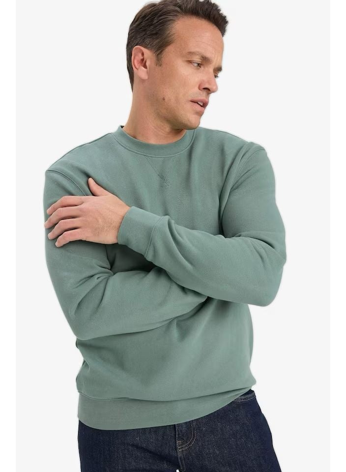 Infinity Men’s Cotton Crew Neck Sweatshirt – Soft Touch Casual Pullover in Sage Green - Image 1