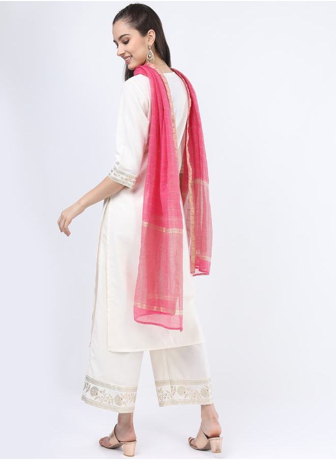 Ketch - Foil Print Straight Kurta and Palazzo Pant with Dupatta Set by Styli - Image 1