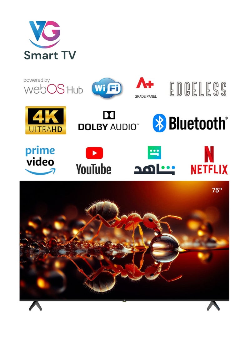 VG VG 75-Inch 4K UHD Smart LED TV - WebOS Hub, A+ Grade Panel, Dolby Audio, Magic Remote, Bluetooth, Apple AirPlay Compatibility - 2025  - Image 2