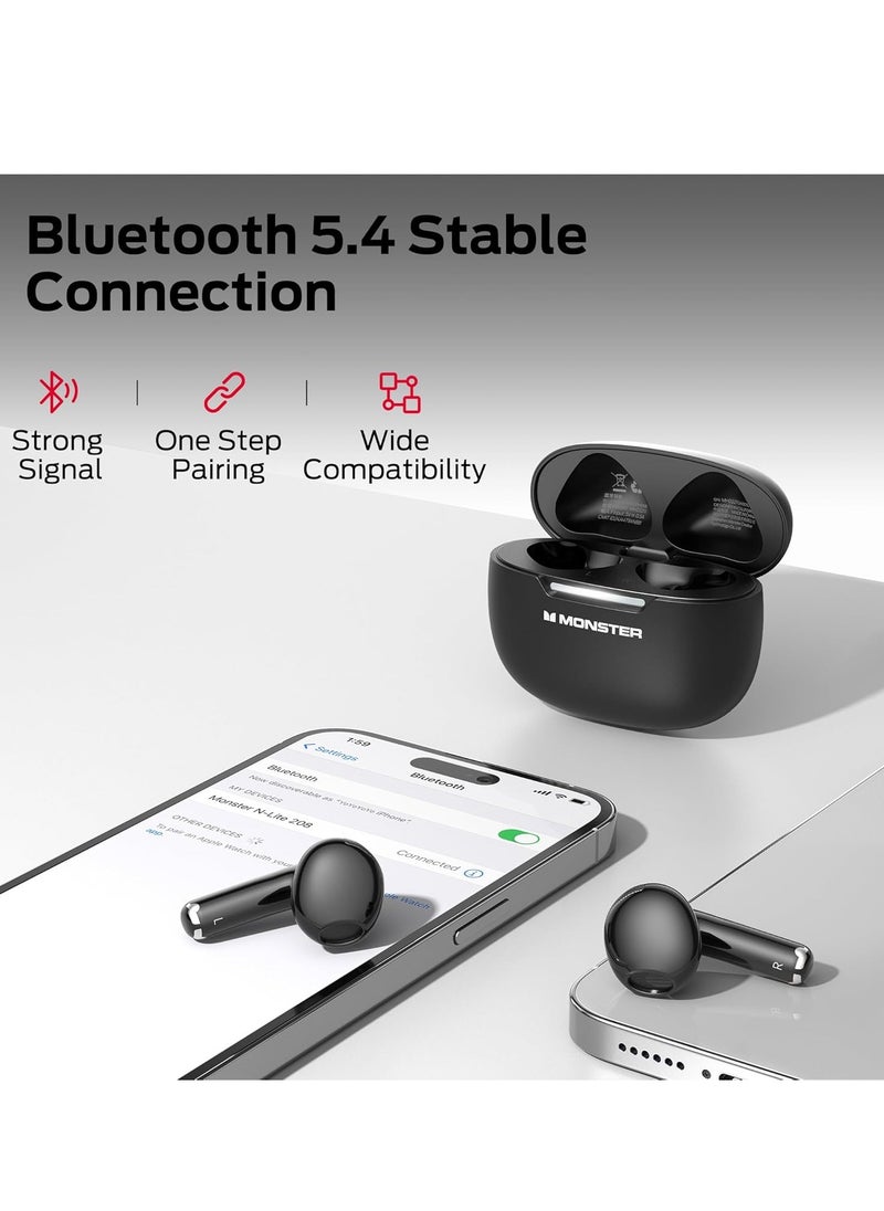 Monster N-Lite 208 Wireless Earbuds Bluetooth 5.4 Built-in Mic, Bluetooth Earbuds Touch Control, Headphones Bluetooth Wireless with 30H Playtime, Type-C Fast Charging, Clear Call for Running, Workout  - Image 3