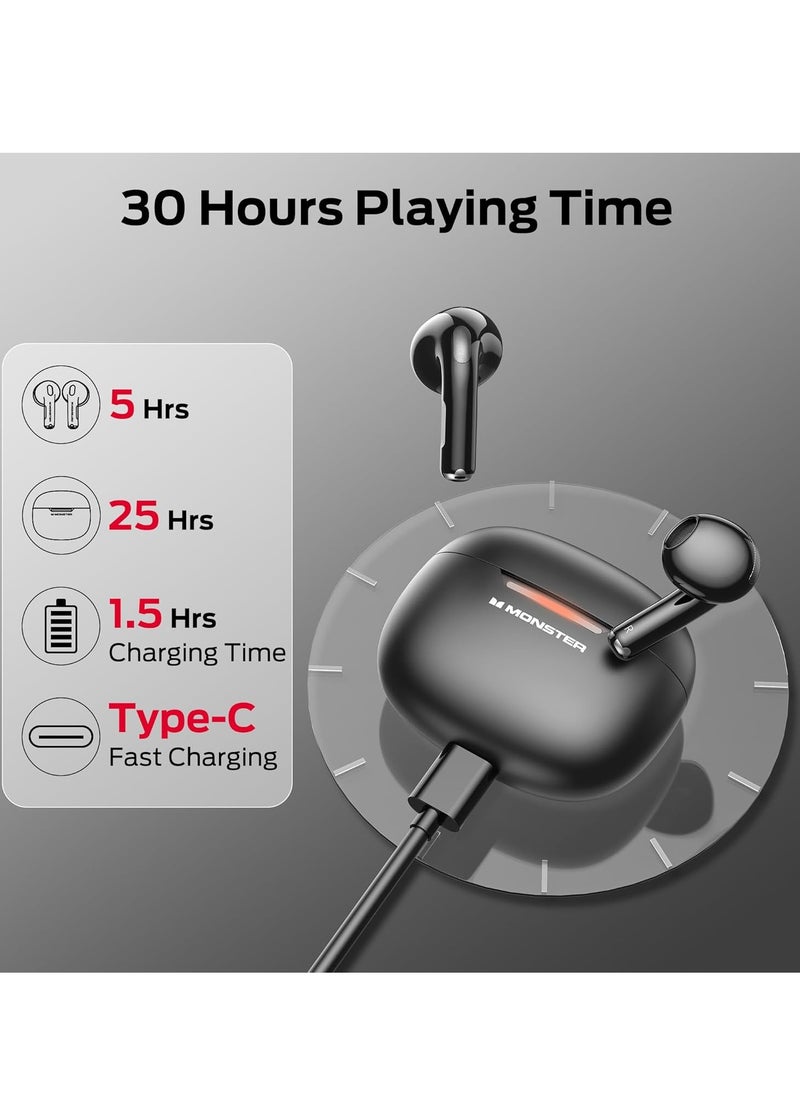 Monster N-Lite 208 Wireless Earbuds Bluetooth 5.4 Built-in Mic, Bluetooth Earbuds Touch Control, Headphones Bluetooth Wireless with 30H Playtime, Type-C Fast Charging, Clear Call for Running, Workout  - Image 4