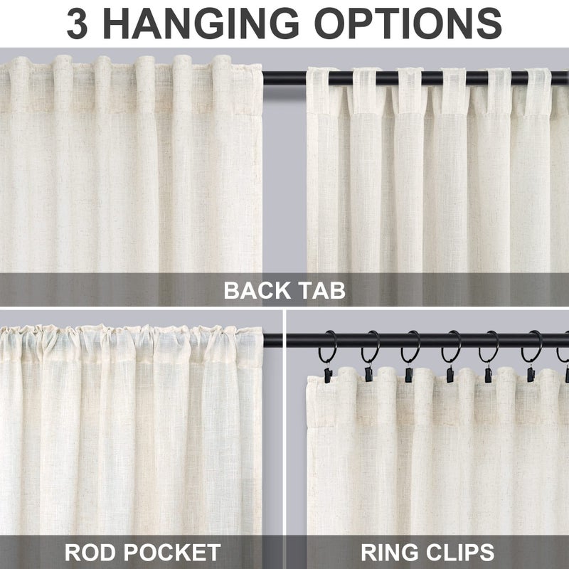 DANCURTON Small Window Curtains 45 Inch Length for Kitchen 2 Panels Back Tab Rod Pocket Short Natural Linen Semi Sheer Light Filtering Cream Curtain for Bedroom Windows Nursery 34 Wide Off White Ivory - Image 4