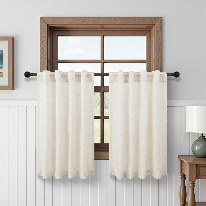 DANCURTON Small Window Curtains 45 Inch Length for Kitchen 2 Panels Back Tab Rod Pocket Short Natural Linen Semi Sheer Light Filtering Cream Curtain for Bedroom Windows Nursery 34 Wide Off White Ivory - Image 1