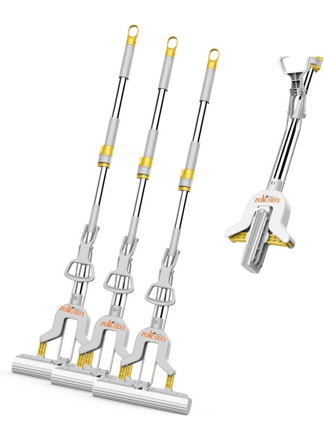 Zalcoon PVA Folding Sponge Mop, Self Squeeze Super Absorbent PVA Sponge Heads | Telescopic Metal Handle | Household Cleaning Tool for Kitchen, Tiles, Multi-Surface Hard Floors (Pack of 3) - Image 1