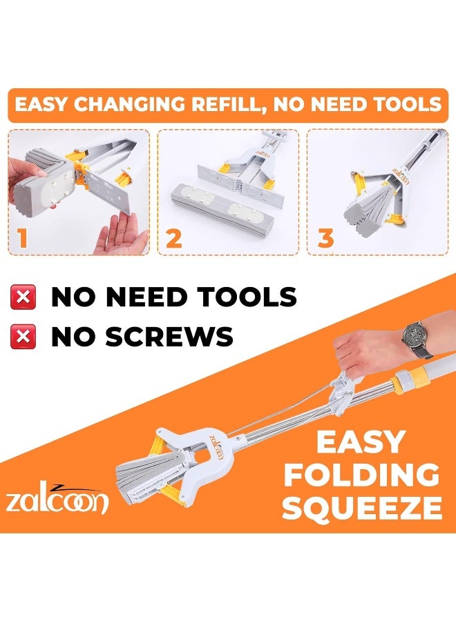 Zalcoon PVA Folding Sponge Mop, Self Squeeze Super Absorbent PVA Sponge Heads | Telescopic Metal Handle | Household Cleaning Tool for Kitchen, Tiles, Multi-Surface Hard Floors (Pack of 3) - Image 3