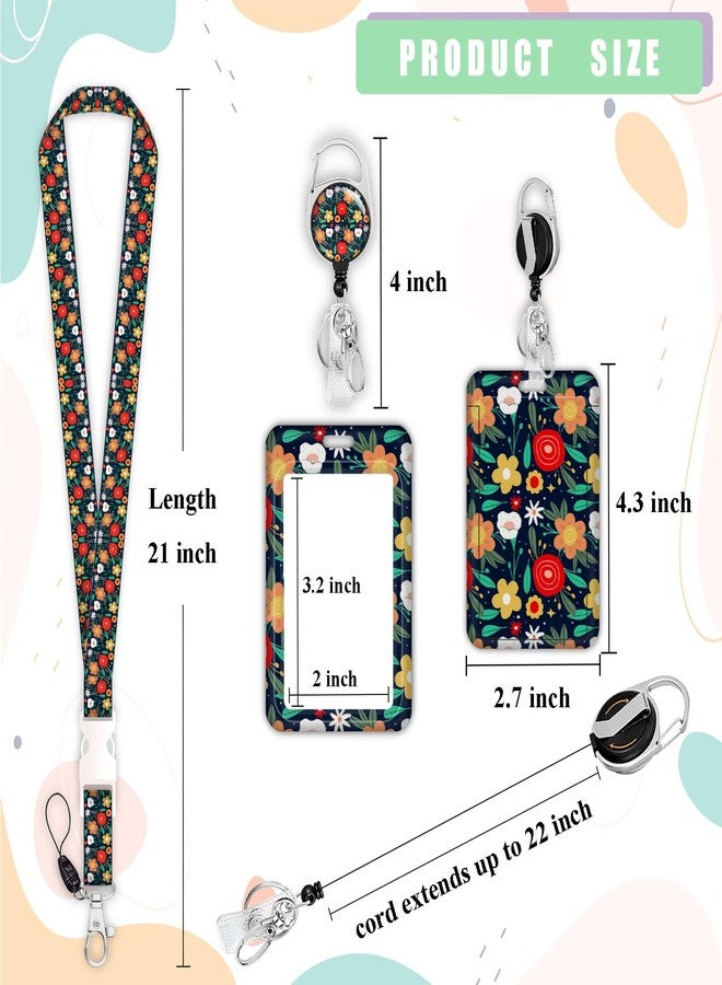 Boutilon ID Badge Holder with Lanyard,Retractable ID Badge Card Holders Detachable Neck Lanyard Strap with Badge Reel and Vertical ID Holder for Nurse Students Teachers Office Staff(Flower Orange) - Image 5