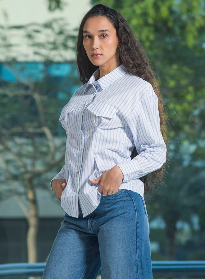 Virgio VIRGIO 100% Cotton Fitted Stripe Shirt With Flap