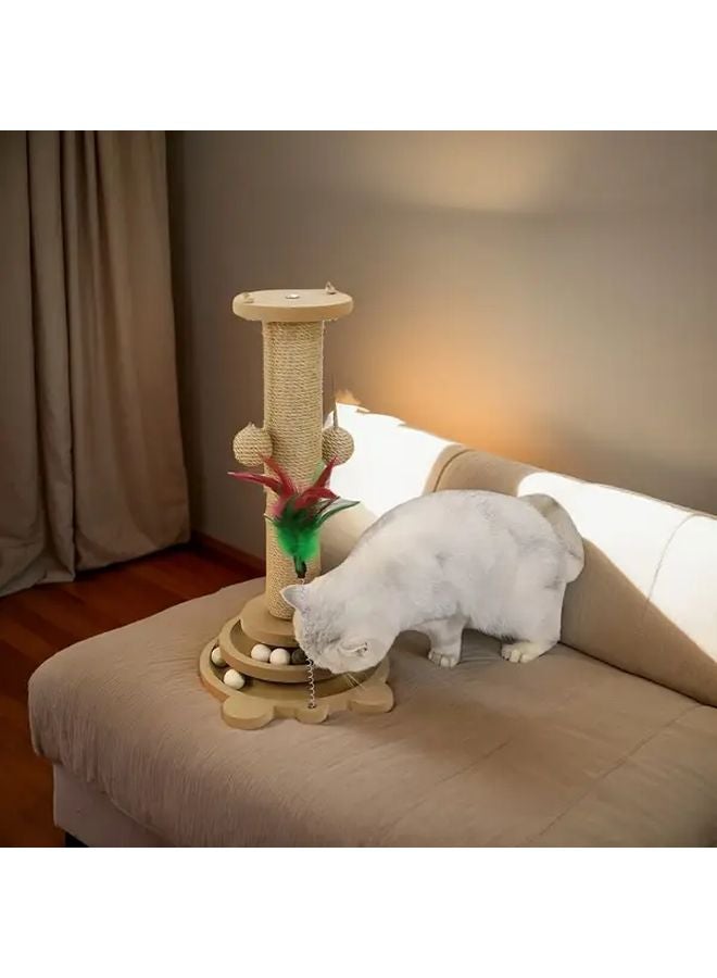 Cat Scratching Post With Turntable Tower Vertical Sisal Rope Ball Track Durable - Image 2