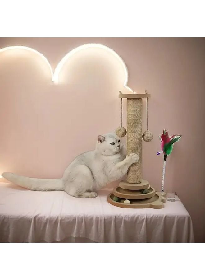 Cat Scratching Post With Turntable Tower Vertical Sisal Rope Ball Track Durable - Image 4