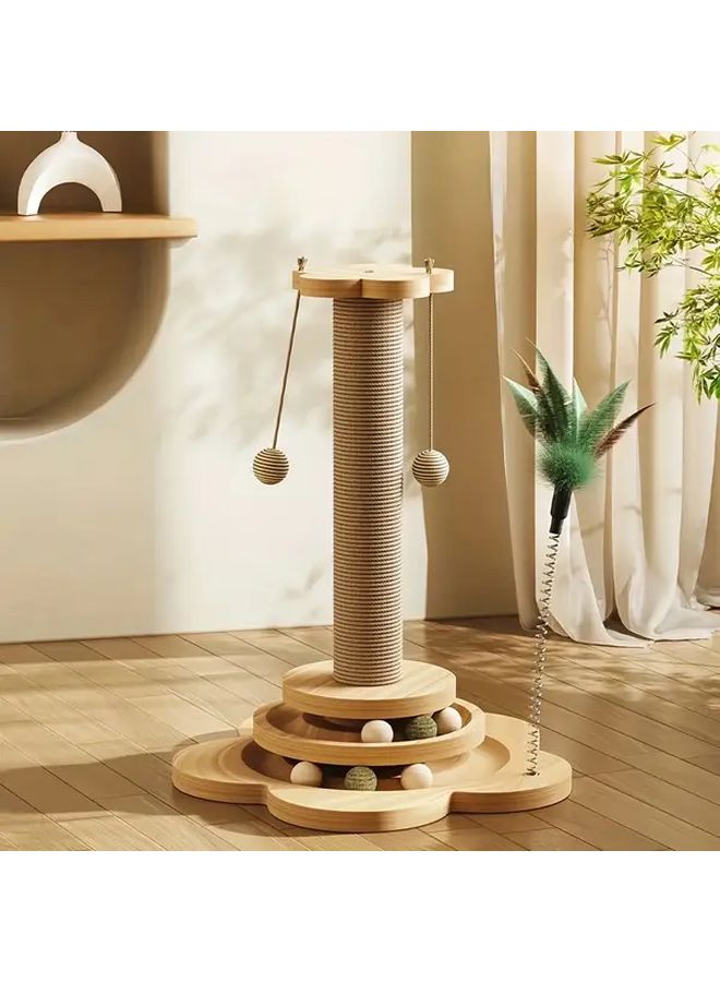 Cat Scratching Post With Turntable Tower Vertical Sisal Rope Ball Track Durable - Image 3