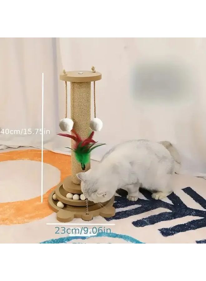 Cat Scratching Post With Turntable Tower Vertical Sisal Rope Ball Track Durable - Image 5