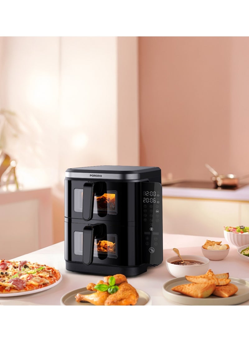 porodo - 11L Air Fryer Double Stack 5.5L+5.5L Capacity 2800W with Info Display & Touch Panel / 12 Presets / Versatile Cooking Functions / High-Efficiency Cooking / Healthier meals - Black - Image 1