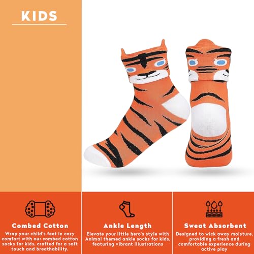 Supersox Kids Ankle Length Cotton Socks - Cute Animal Design Combo Pack of 3 - Available Sizes: 5-6, 7-8, 9-10, 11-12 Years, Multicolour - Image 5