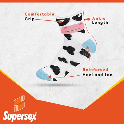 Supersox Kids Ankle Length Cotton Socks - Cute Animal Design Combo Pack of 3 - Available Sizes: 5-6, 7-8, 9-10, 11-12 Years, Multicolour - Image 4