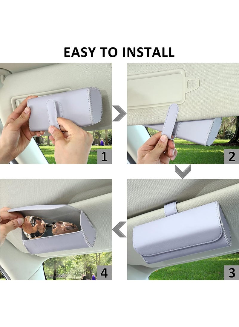 Car Sun Visor Sunglasses Holder, Auto Eyeglasses Organizer Clip Leather Visor Accessories Glasses Storage Case, Universal Automotive Sunglasses Protective Box - Image 3