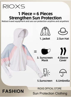 RIOXS Women's UPF 50+ Sun Protection Clothing, Outdoor Lightweight Full Zip Hoodie Jacket with Face Mask Design, Comfy Breathable Long Sleeve Coat with Thumbholes and Large Brim, Suitable for Daily Wear, Sports Training, Hiking, Fishing, Climbing or Other Outdoor Activities  - Image 3