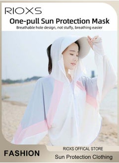 RIOXS Women's UPF 50+ Sun Protection Clothing, Outdoor Lightweight Full Zip Hoodie Jacket with Face Mask Design, Comfy Breathable Long Sleeve Coat with Thumbholes and Large Brim, Suitable for Daily Wear, Sports Training, Hiking, Fishing, Climbing or Other Outdoor Activities  - Image 5