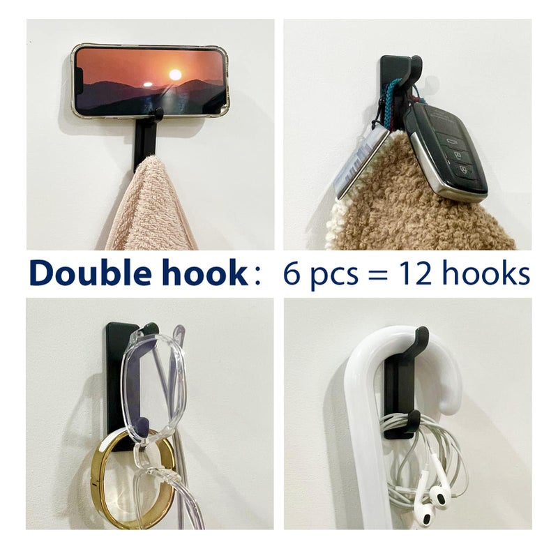 pickpiff Wall Hooks for Coat and Towel: 13LB Strong Adhesive Door Hanger Stick on, Black 6 Pack - Image 3