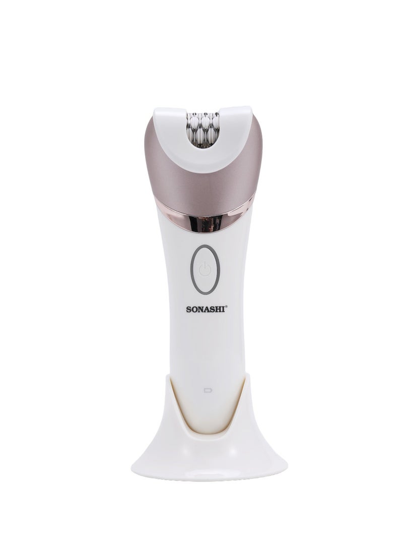 SONASHI 6-in-1 Rechargeable Lady Shaver | Washable Epilator with 5 Attachments | Stainless Steel Blades, Callous Remover & LED Light | 2-Speed Levels | Up to 90 Minutes Working Time | 5W Power, 1400mAh Battery | SLD-825 White/Rose Gold - Image 2