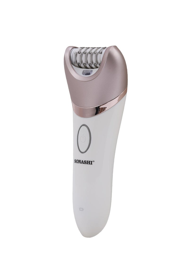 SONASHI 6-in-1 Rechargeable Lady Shaver | Washable Epilator with 5 Attachments | Stainless Steel Blades, Callous Remover & LED Light | 2-Speed Levels | Up to 90 Minutes Working Time | 5W Power, 1400mAh Battery | SLD-825 White/Rose Gold - Image 1