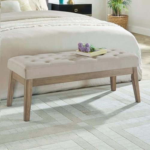 24KF 24KF Velvet Upholstered Buttons Tufted Entryway Bench with Solid Wood LegBed Bench Ottoman with Padded Seat5034Taupe