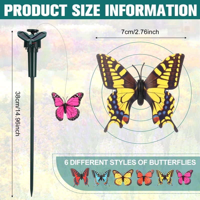 Rossesay 6 Pcs Solar Flying Moving Fluttering Waterproof Garden Stakes Decorations for Home Yard Pathway Garden Landscape Christmas Outdoor Indoor Centerpieces Gift Decorations (Butterfly) - Image 2