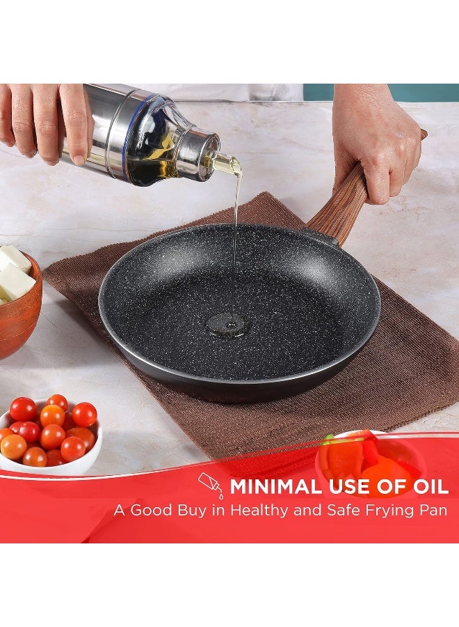 VINOD مقلاة فينود زست بلس غير لاصقة من الألمنيوم المصبوب 24 سم باللون الأسود، مناسبة للطهي على الحث مع مقبض بتشطيب خشبي - Image 5