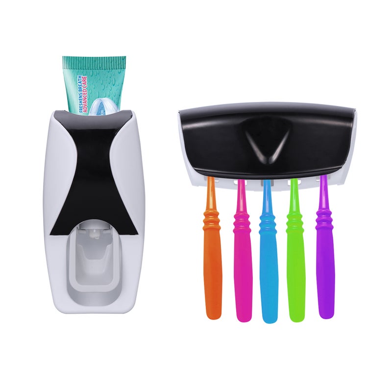 🚽 موزع معجون أسنان أسود مع حامل فرشاة للاستخدام في الحمام - Image 2