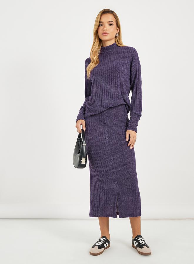 Styli High Neck Knitted Top & Midi Skirt Co-Ords  - Image 1