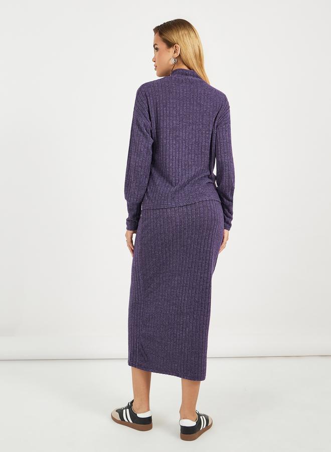 Styli High Neck Knitted Top & Midi Skirt Co-Ords  - Image 4