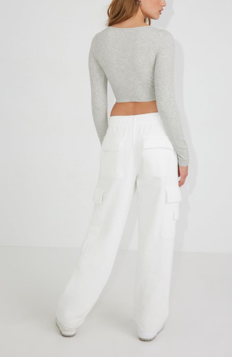 Waitfairy Wide Leg Sweatpants Women Cargo Pants Fleeece High Waisted Baggy Sweatpants for Women Casual Pants with 8 Pockets White M - Image 4
