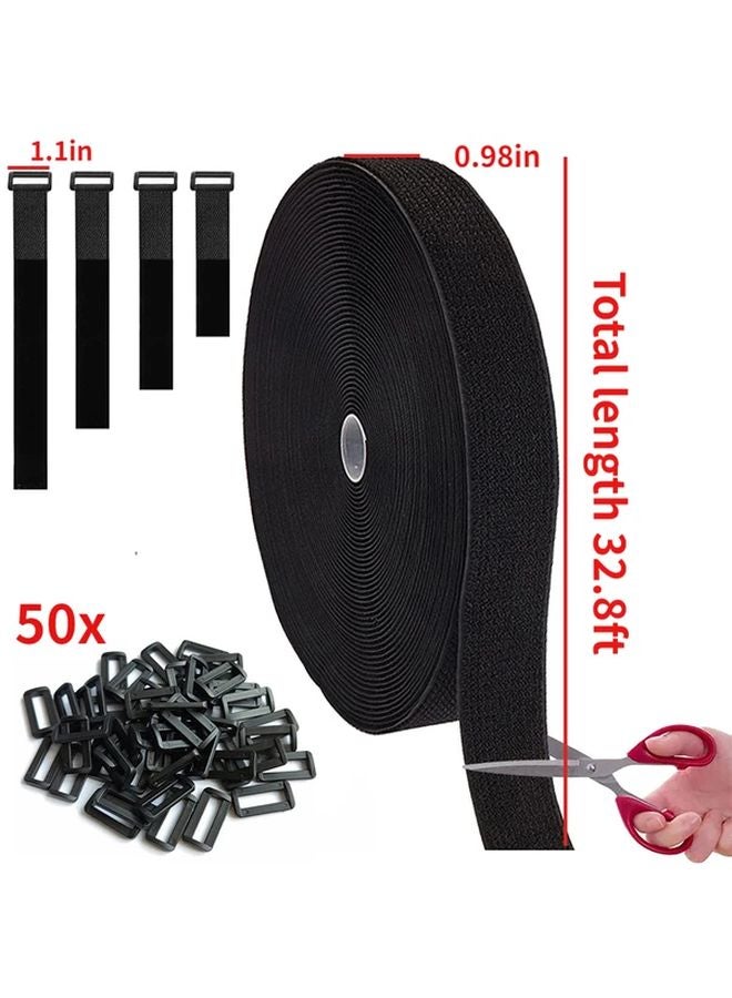 32.8ft Black Reusable Nylon Hook Loop Cable Tape With 50pcs Plastic Buckle Fastening Strap - Image 2
