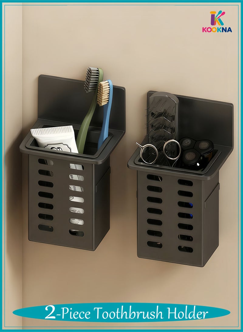 KOOKNA 2-Piece Wall Mounted Toothbrush and Toothpaste Holder, for a Comb or Razor and Shower Gel (No Drilling Required) - Image 1