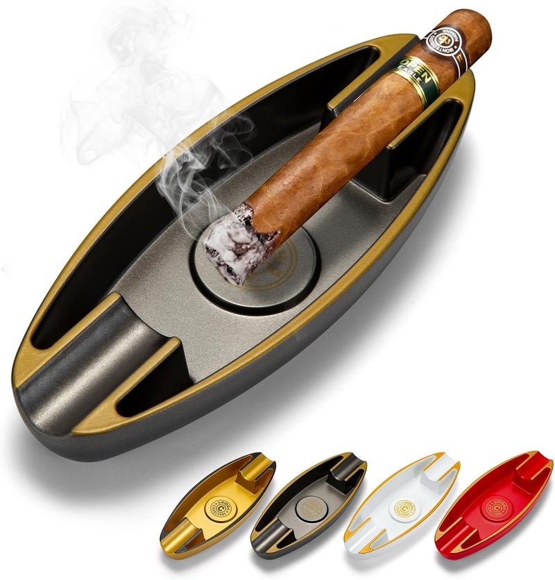 Portable Resin Cigar Ashtray - Holds 2 Cigars , Ideal for Indoor and Outdoor Use (Black ) - Image 1