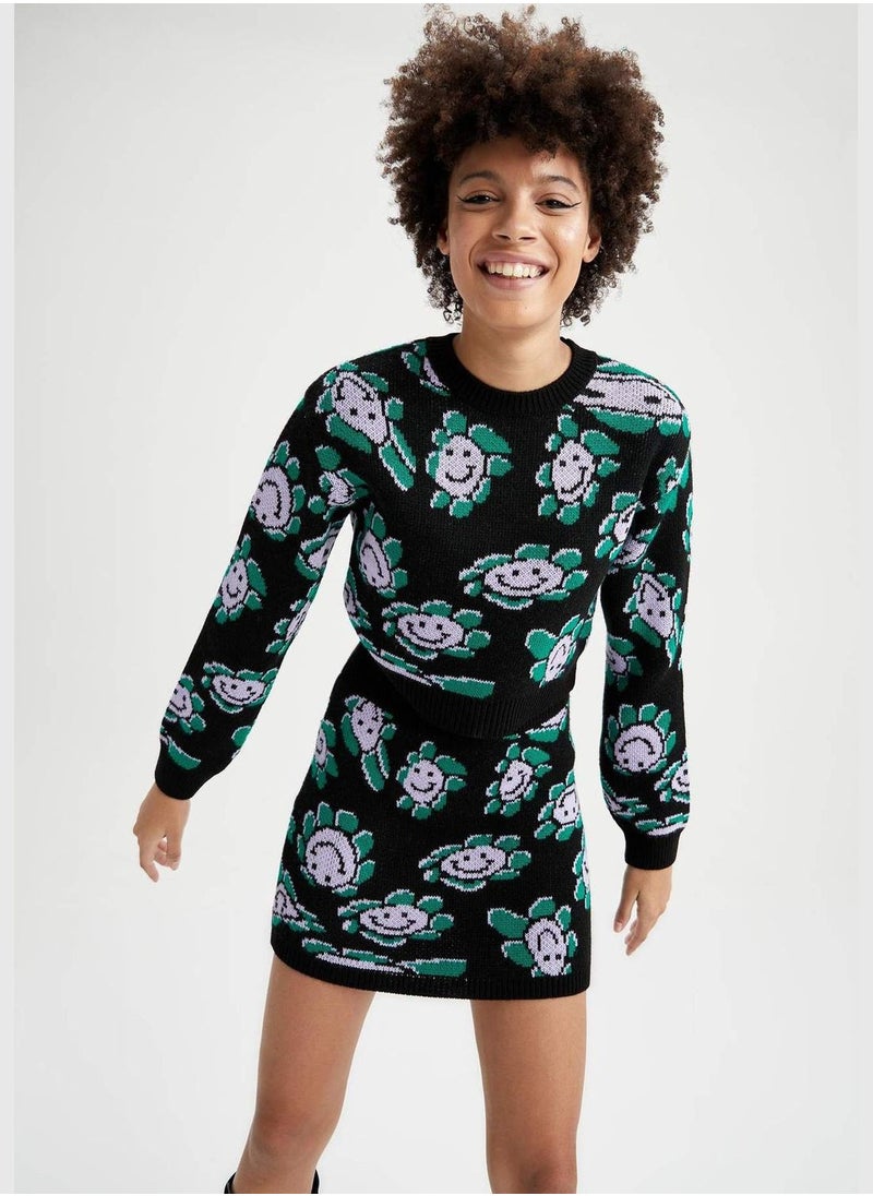 DeFacto Relax Fit Long Sleeve Flower Print Jumper  - Image 4