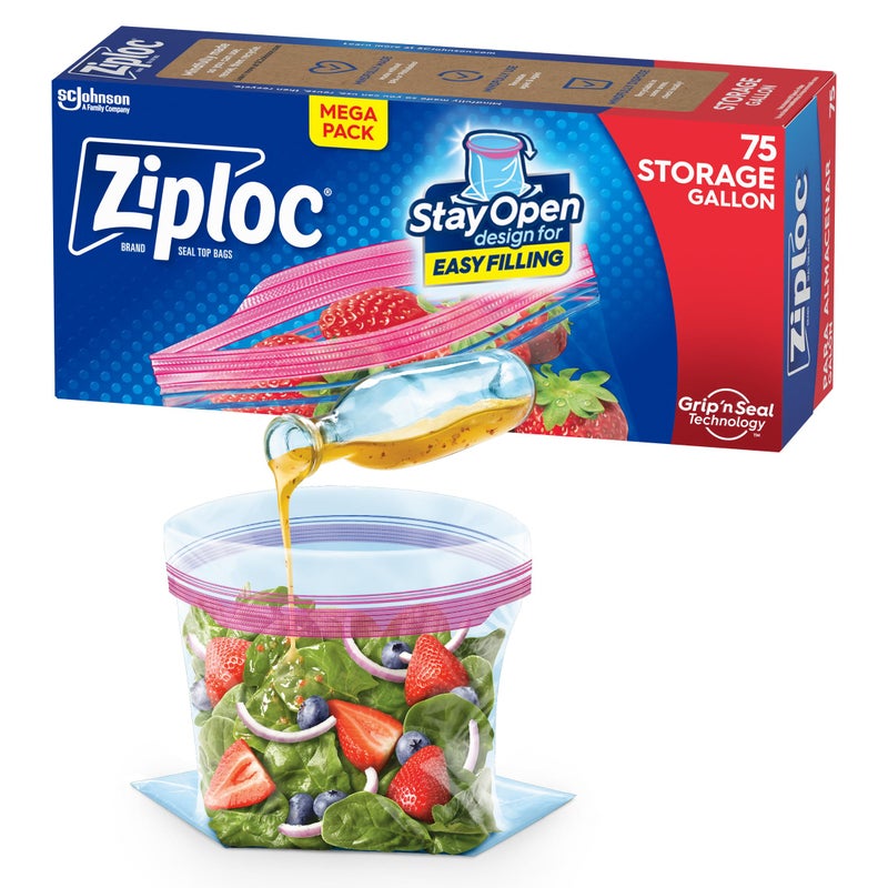 Ziploc Ziploc Gallon Food Storage Bags Stay Open Design with StandUp Bottom Easy to Fill 75 Count