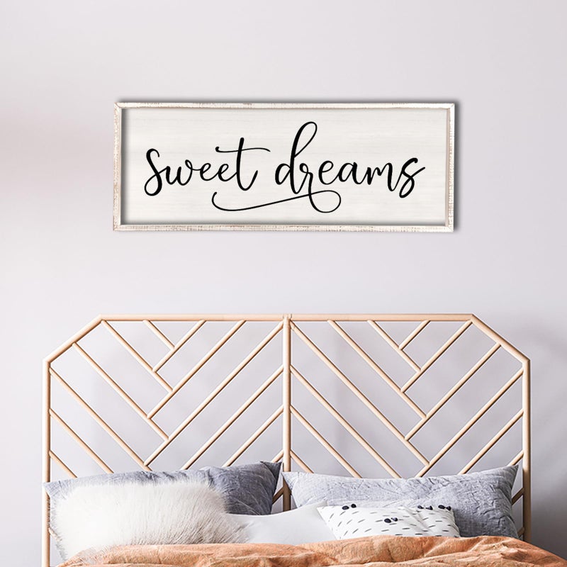 comurdyo Sweet Dreams Wall Decor Above Bed Sign 40" x 15" Master Bedroom Wooden Antique Framed Large Rustic Farmhouse Guest Room Beautiful Simple Hanging Plaque Over Bed Wall Art (White) - Image 5