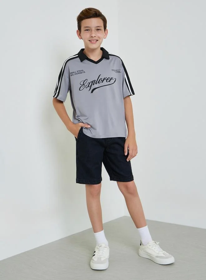 Styli Teen Boys Solid Elastic Waist Denim Shorts