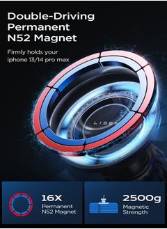 Lisen Compatible for Magsafe Car Mount for iPhone, 16 Strong Permanent Magnets Dashboard Phone Holder [Super Suction] iPhone Magsafe Car Mount Fit for iPhone 14 13 12 Pro Mini Magsafe Case All Phones  - Image 2